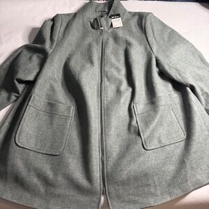 Ulla Popken Womens Long‎ Jacket Blazer Wool Green Gray 32/34 NWT